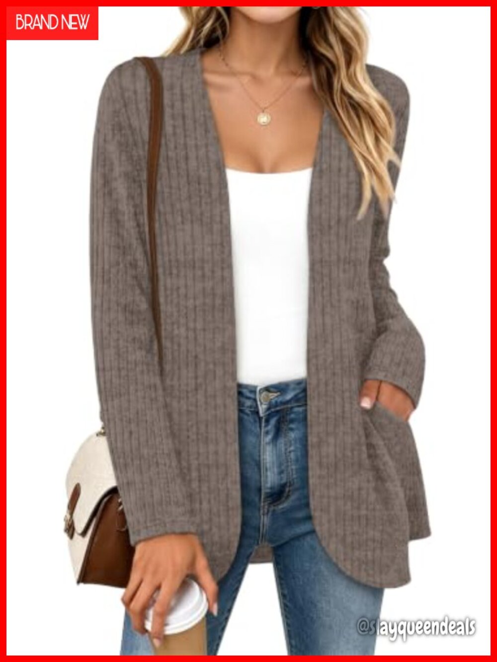 Womens Open Front Cardigan Sweater with Pockets Lightweight Fall Layering
